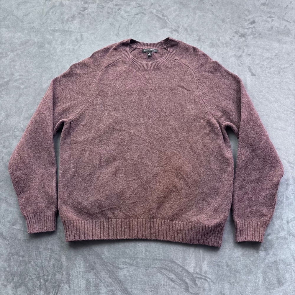 Banana Republic Mens XL Crewneck Sweater Heathered Burgundy Raglan Knit